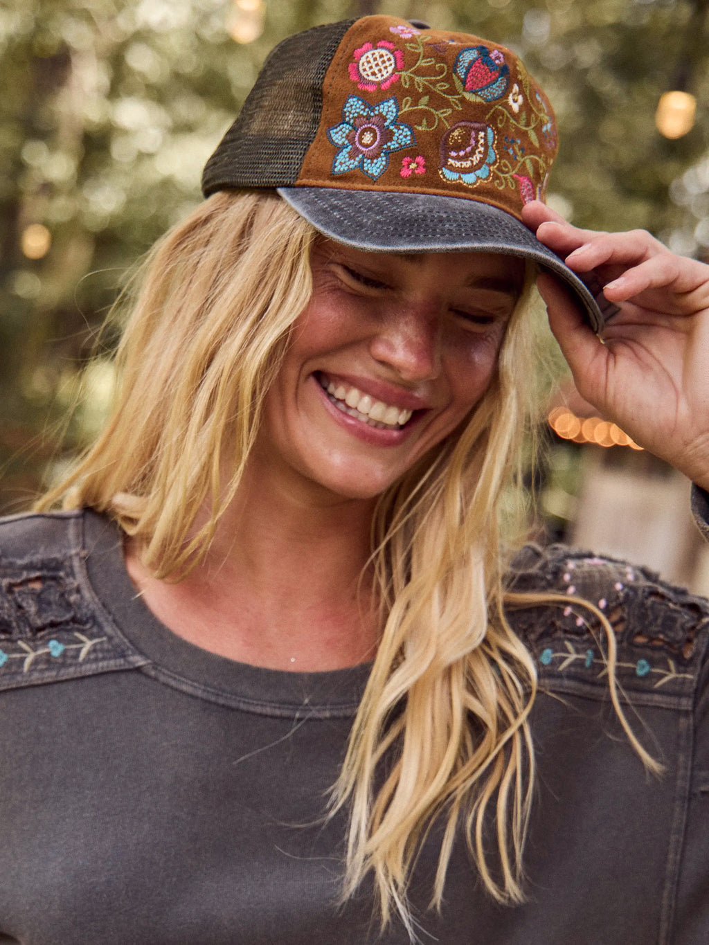 Embroidered Trucker Hat - Camel