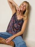 Lacey Trim Cami - Block Print Navy Red